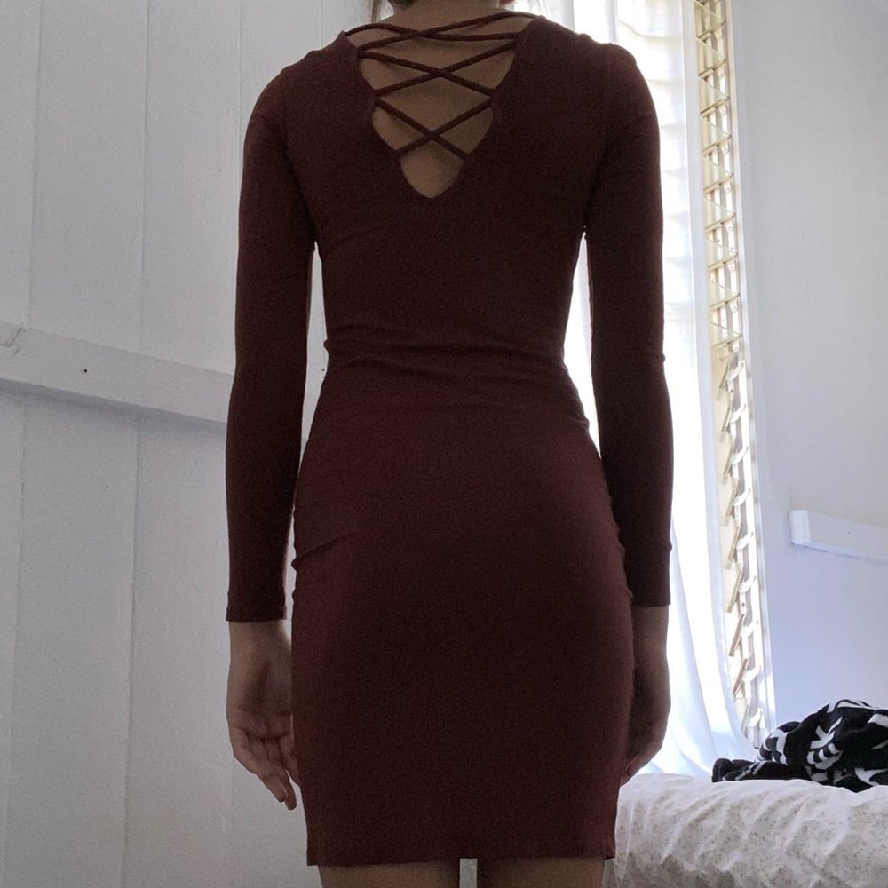 Maroon Long Sleeve Dress